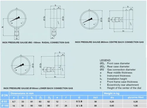 INOX PRESSURE GAUGE GAS CONNECTION (MOD. SA)