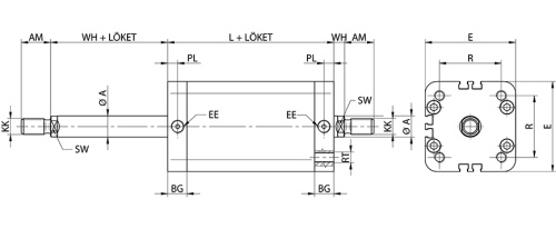 Double acting cylinder | through piston rod | magnetic piston | male thread | Z-series HAFNER ZBF