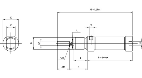 Double acting cylinder | magnetic piston | head cut off port parallel to rod | R-series HAFNER RIMA